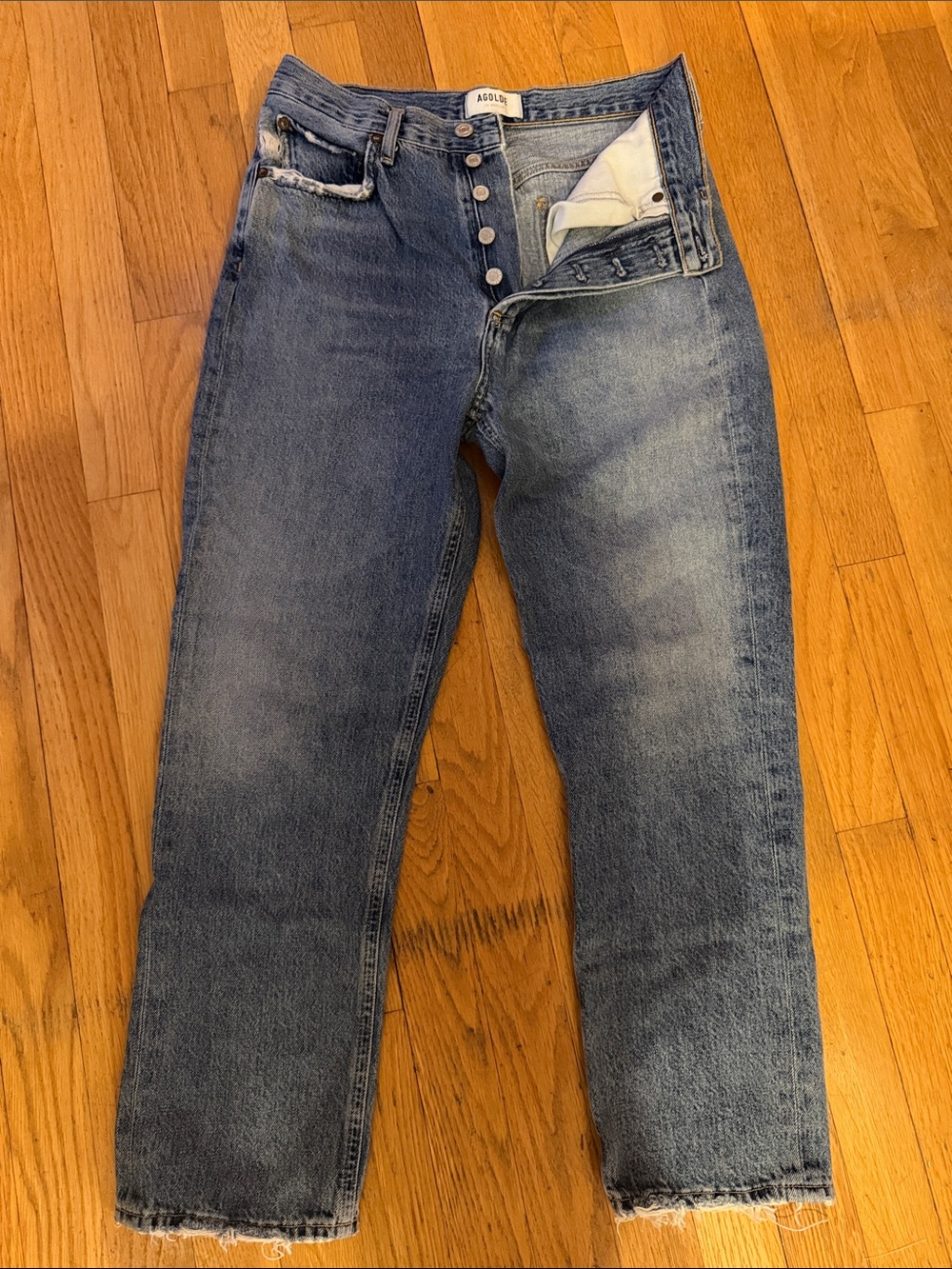 Agolde Riley distressed Straight-Leg Jeans with Button Fly 27
